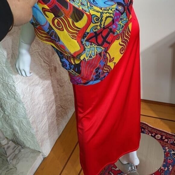 Sue Wong Beaded Printed Silk Chiffon Maxi Dress - Picture 8 of 11